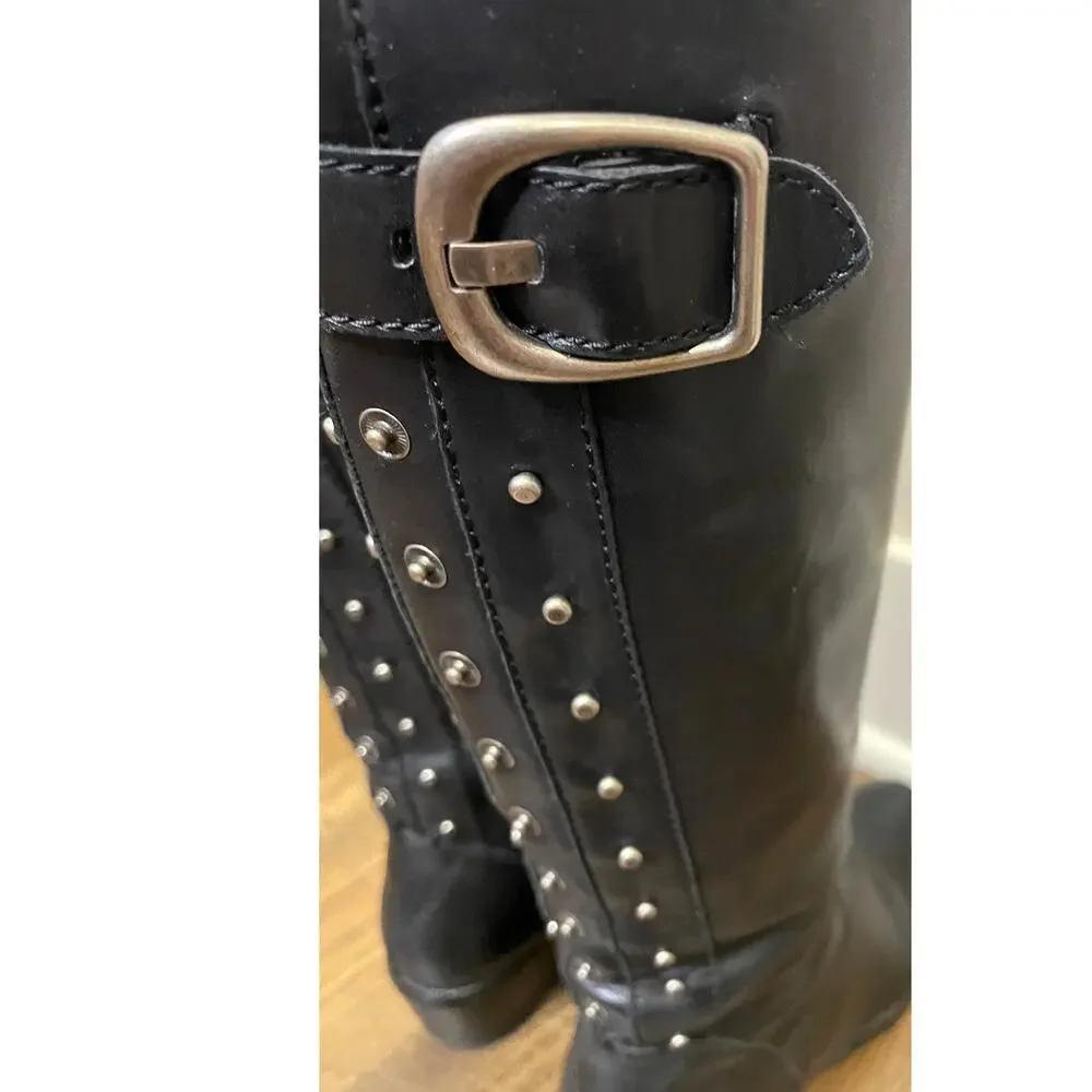 Arturo Chiang "Billie 2" Studded Riding Boots Black Leather Knee Boots Size 7.5 - Picture 10 of 13
